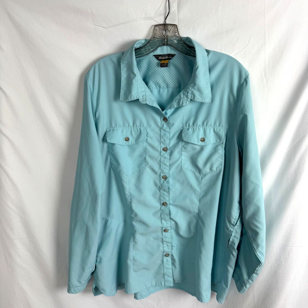 Eddie Bauer Women's Travex Shirt Size 2XL/2X Aqua Blue Long Sleeves Button Up